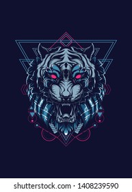 face of wild tiger with sacred geometry pattern 