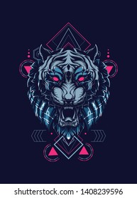 face of wild tiger with sacred geometry pattern 