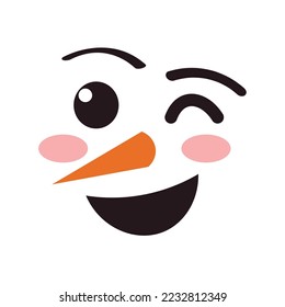 Face of winking snowman on white background