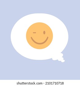 face winks on a white cloud, blue background, smile