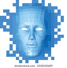 A face in wireframe 3d technology concept