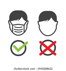 Face with and without mask, icon.