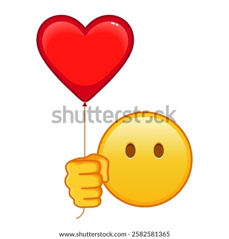 Face without mouth with red heart baloon Large size of yellow emoji smile