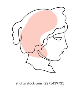 Face woman art continuous line logo. Beauty girl face and hair abstract continuous line icon graphic background. Vector illustration