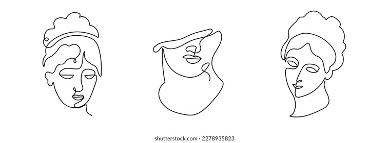 Face woman art continuous line logo. Beauty girl face and hair abstract continuous line icon graphic background. Vector illustration sketch