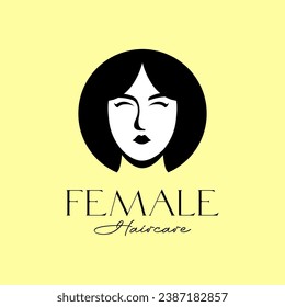 face woman beauty short hair style rounded clean flat mascot cartoon character modern feminine logo design vector icon illustration