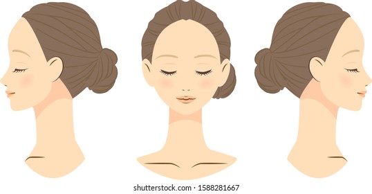 Face of woman with closed eyes. Front and sideways.