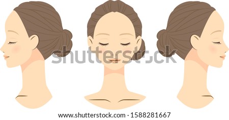 Face of woman with closed eyes. Front and sideways.