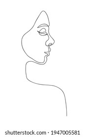 The face of the woman continuous line drawing. One line drawing abstract minimal woman portrait, fashion concept,woman beauty minimalist, slogan design print graphics style,vector illustration.