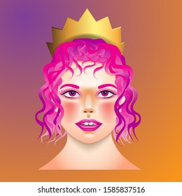 The face of a woman with a crown on her head on an isolated background. Vector image eps 10