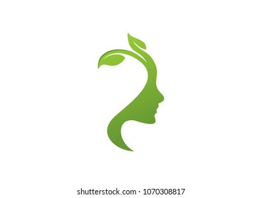 Face Woman Ecology Green Leaf Logo