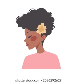 Face of woman in flat style. Black woman face profile. Vector illustration of character