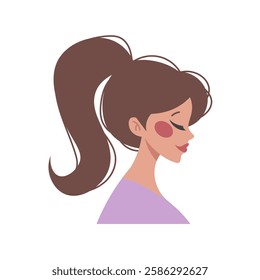 Face of woman in flat style. Facial profile of woman with long ponytail. Vector illustration of character