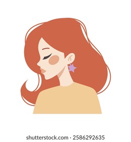 Face of woman in flat style. Facial profile of a woman with red hair. Vector illustration of character