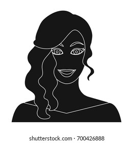 The face of a woman with a hairdo. Face and appearance single icon in black style vector symbol stock illustration web.