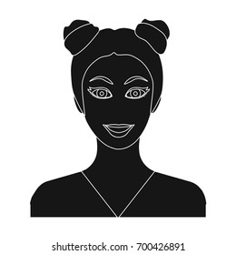 The face of a woman with a hairdo. Face and appearance single icon in black style vector symbol stock illustration web.
