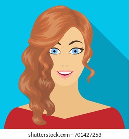 The face of a woman with a hairdo. Face and appearance single icon in flat style vector symbol stock illustration web.