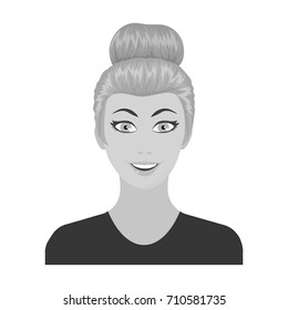 The face of a woman with a hairdo. Face and appearance single icon in monochrome style vector symbol stock illustration web.