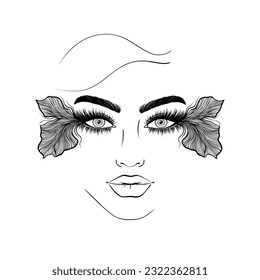 The face of a woman with her eyes adorned with the tail of a fish.