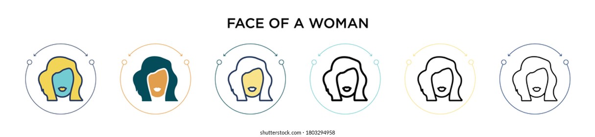 Face of a woman icon in filled, thin line, outline and stroke style. Vector illustration of two colored and black face of a woman vector icons designs can be used for mobile, ui, web