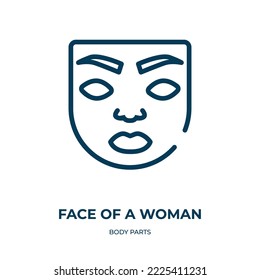 Face of a woman icon. Linear vector illustration from body parts collection. Outline face of a woman icon vector. Thin line symbol for use on web and mobile apps, logo, print media.
