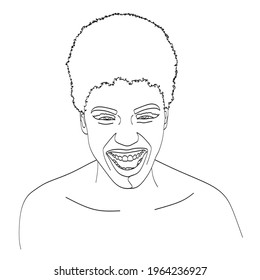 Face of A Woman, Line Art Drawing. Black Woman Vector. Afro American Female Logo. Contouring Line. Minimalist Face. Beauty salon