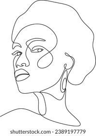 Face of A Woman, Line Art Drawing. Black Woman Vector. Afro American Female Logo. Contouring Line. Minimalist Face. Beauty salon