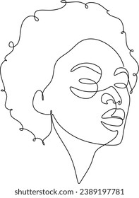 Face of A Woman, Line Art Drawing. Black Woman Vector. Afro American Female Logo. Contouring Line. Minimalist Face. Beauty salon