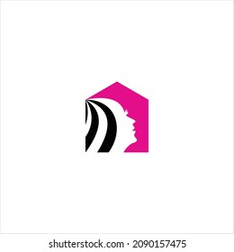 face woman logo vector template house