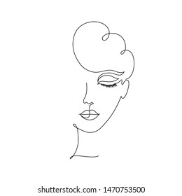 Face of woman on white background.One line drawing style.Tattoo idea.
