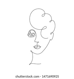 Face of woman on white background.One line drawing style.Tattoo idea.