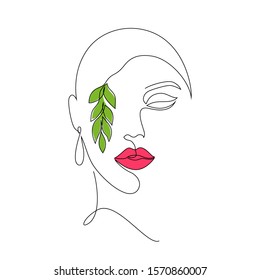 Face of woman on white background.One line drawing style.