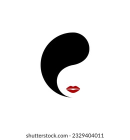 The face of a woman with a short puff business strict hairstyle. Simple minimal vector logo and icon.