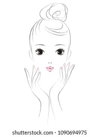 The face of a woman in skin care. Beauty image.