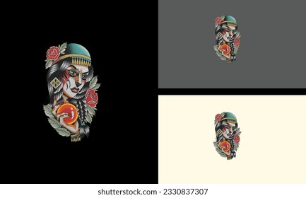 face women angry and flowers vector mascot design