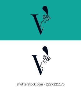 FACE WOMEN BEAUTY LOGO LETTER V