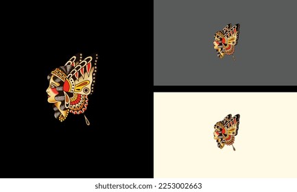 face women and butterfly vector illustration mascot design