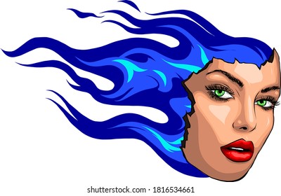 face Women and Fire vector illustration art