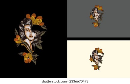 face women and flowers illustration flat design