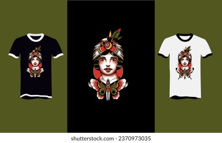 face women and flowers tshirt artwork design