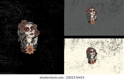 diseño plano de vectores de flores y mujeres faciales