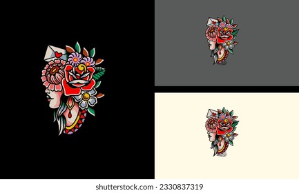 face women and flowers vector mascot design