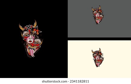 face women and flowers vector mascot design