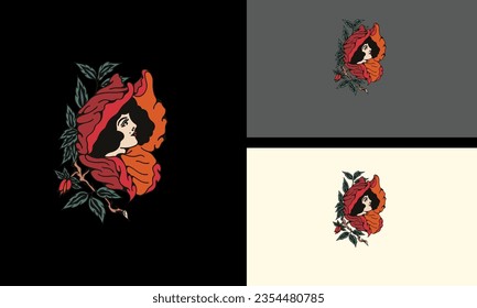 face women and flowers vector mascot design