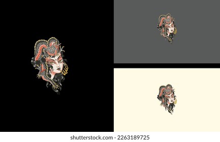 face women geisha and mask vector illustration mascot design