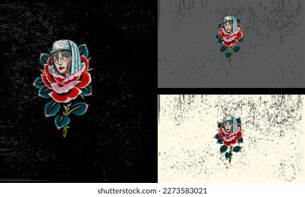 face women and red rose flowers vector illustration mascot design