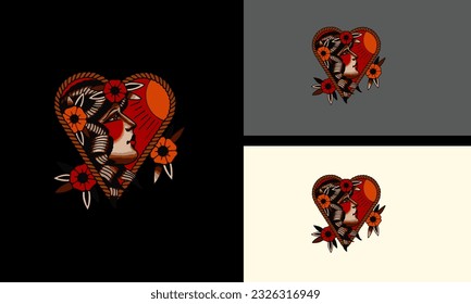 face women and red rose vector mascot design