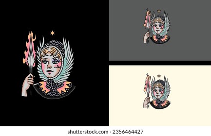 face women and wings vector mascot design