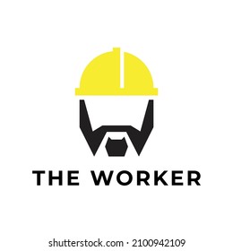 FACE OF WORKERS WITH HIS HELMET LOGO VECTOR