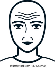 Face with wrinkles. Old wrinkled male or female simple vector illustration isolated